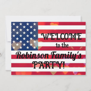 Patriotic USA Flaggenherzen mit Kalligrafietext Einladung