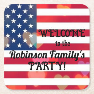 Patriotic USA Flaggenherzen mit Kalligrafietext Rechteckiger Pappuntersetzer