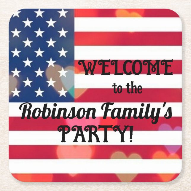 Patriotic USA Flaggenherzen mit Kalligrafietext Rechteckiger Pappuntersetzer (Vorderseite)