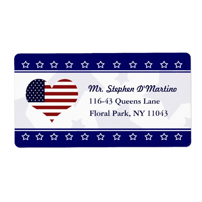 Patriotic USA Herz Flag Custom Shipping Label (Vorne)