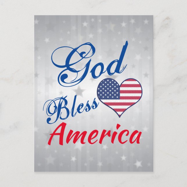 Patriotic USA Herz Gottes segne Amerika Postkarte (Vorderseite)