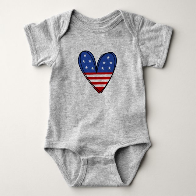 Patriotic USA Liebe Herz Baby Strampler (Vorderseite)