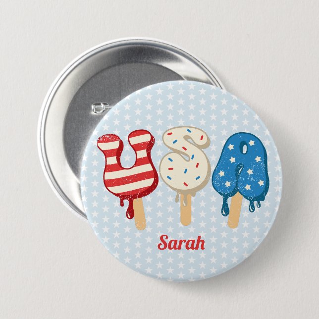 Patriotic USA Liebe Popsicle  Button (Vorne & Hinten)