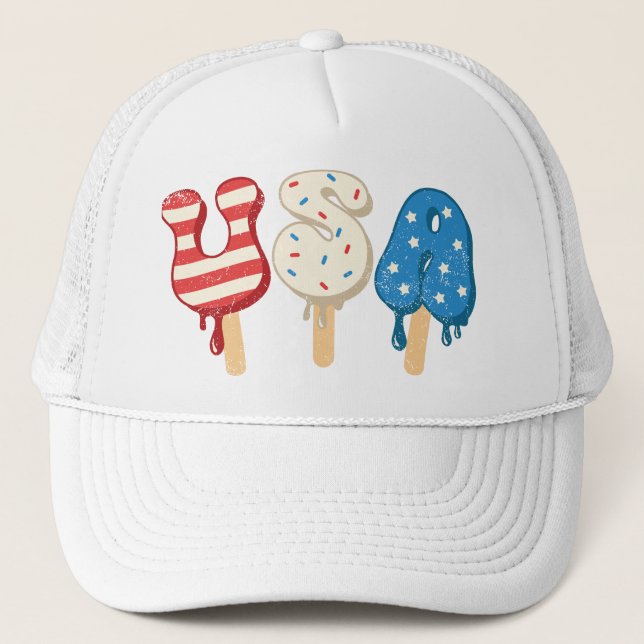 Patriotic USA Liebe Popsicle Truckerkappe (Vorderseite)