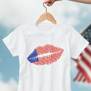 Patriotic USA Lipstick Kiss Lip Print T - Shirt