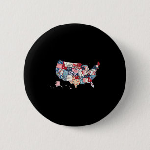 Patriotic Usa Map American Flag Usa Funny Happy 4t Button