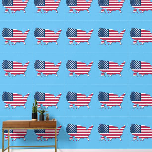 Patriotic USA Map & Flag Red White & Blue Muster Tapete