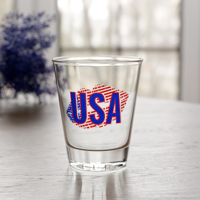 Patriotic USA Monogram Lipstick Kiss Shot Glass Schnapsglas (A red white and blue lipstick kiss shot glass with your initials )