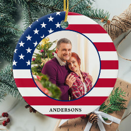 Patriotic USA Personalisiertes Foto unter amerikan Keramik Ornament