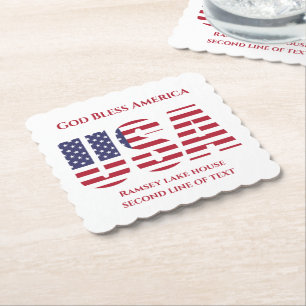 Patriotic USA Square Scalloped Paper Untersetzer