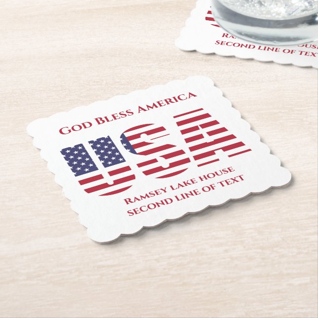 Patriotic USA Square Scalloped Paper Untersetzer (angewinkelt)