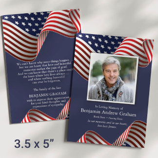 Patriotic Veteran Foto Beerdigung Dankeschön Karte