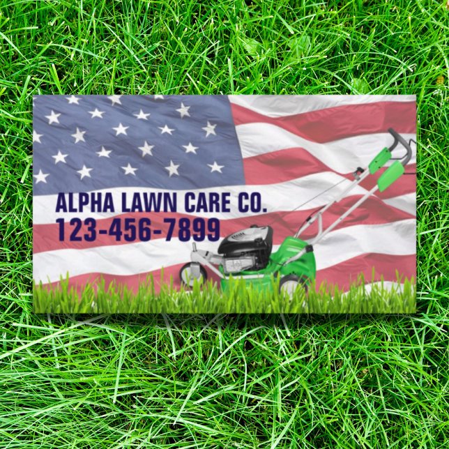 Patriotic Veteran Yard Landscaping Grass Mowing Visitenkarte (Patriotic Veteran Yard Landscaping Grass Mowing Business Card)
