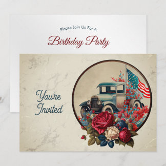 Patriotic Vintage Truck Birthday Einladung