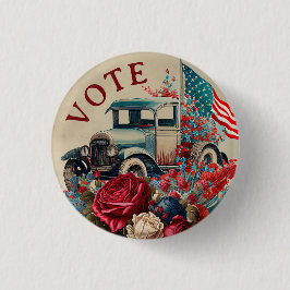 Patriotic Vintage Truck Button