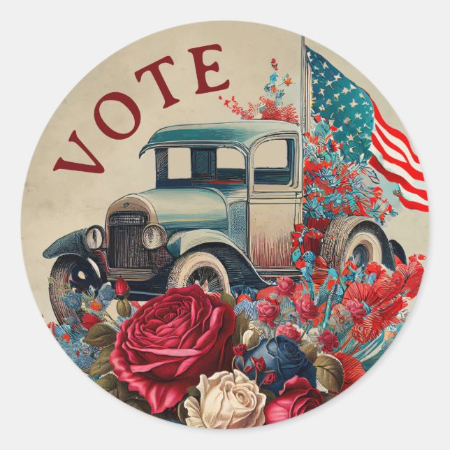 Patriotic Vintage Truck Runder Aufkleber (Vorderseite)