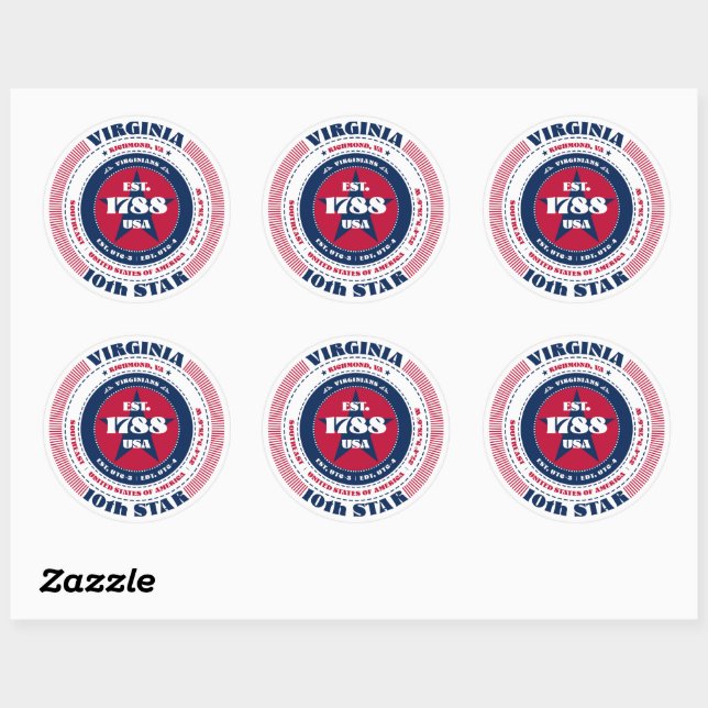 Patriotic Virginia Circle Design Sticker (Blatt)