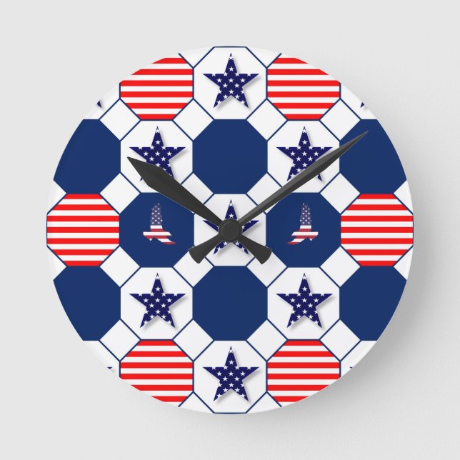 Patriotic Wall Clock Runde Wanduhr (Vorderseite)