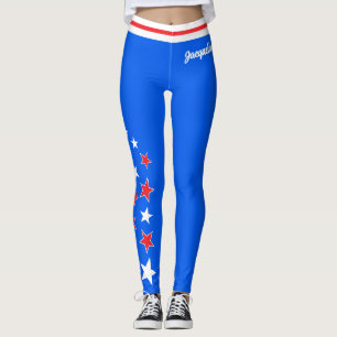 PATRIOTIC Weiße und rote Sterne Ihr Name auf BLAU Leggings