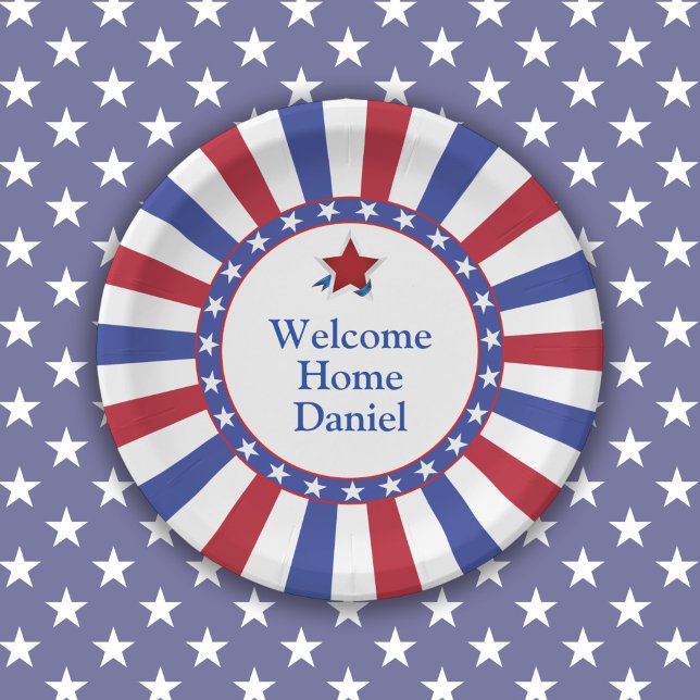 Patriotic Welcome Zuhause Partys Pappteller (Plate available in 7-inch and 9-inch diameter sizes.)