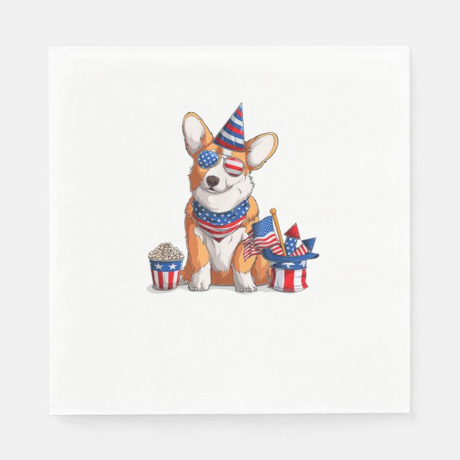 Patriotic Welsh Corgi Dog Pup 4. Juli Serviette (Vorderseite)