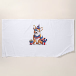 Patriotic Welsh Corgi Dog Pup 4. Juli Strandtuch