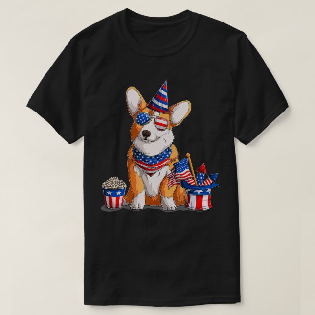 Patriotic Welsh Corgi Dog Pup 4. Juli T-Shirt (Design vorne)