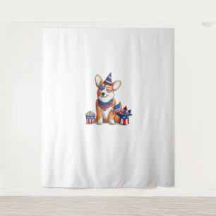 Patriotic Welsh Corgi Dog Pup 4. Juli Wandteppich