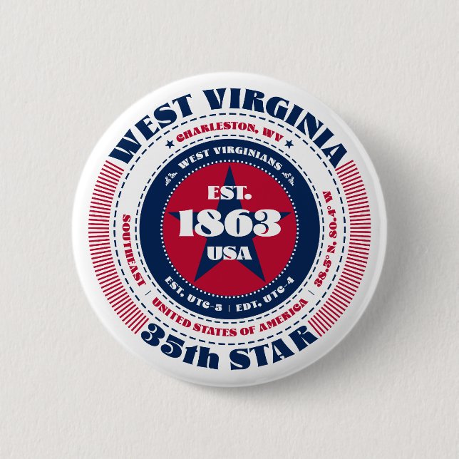 Patriotic West Virginia Circle mit Staat Details Button (Vorderseite)