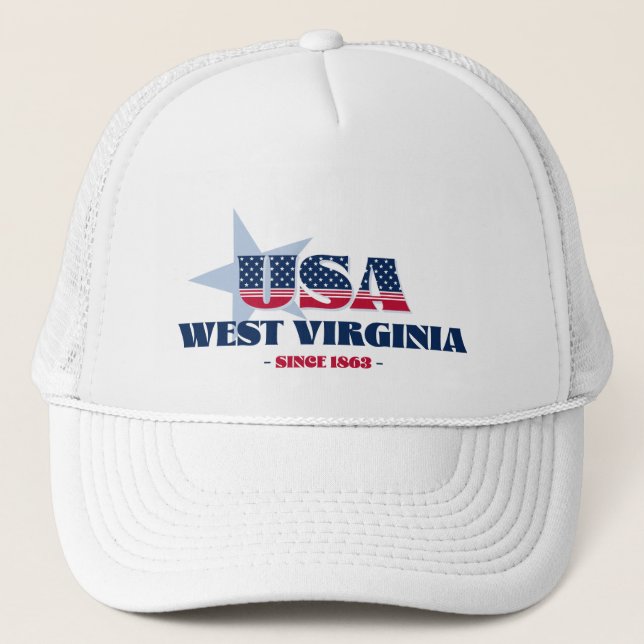 Patriotic West Virginia Typografie Trucker Hat Truckerkappe (Vorderseite)