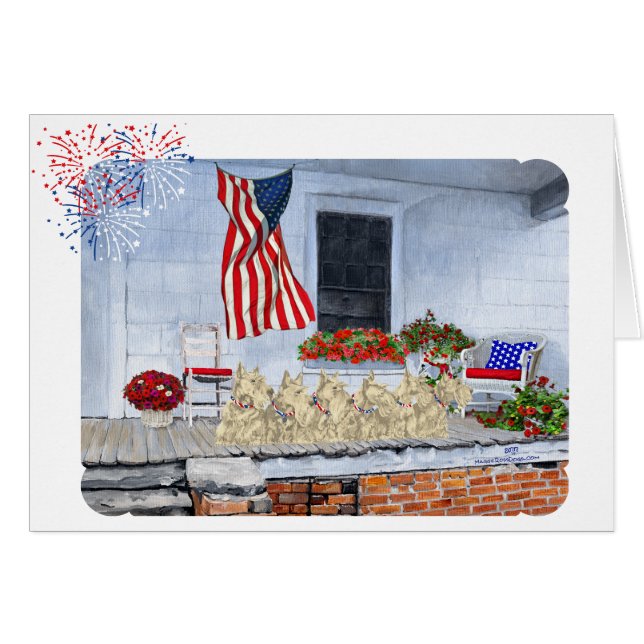 Patriotic Wheaten Scotties warten auf die große Pa (Vorderseite (Horizontal))