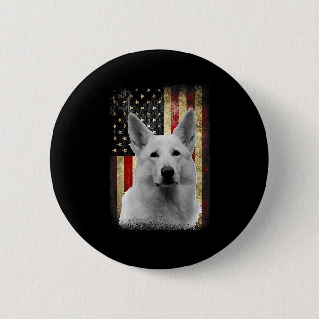 Patriotic White German Shepherd Flag American Usa  Button (Vorderseite)