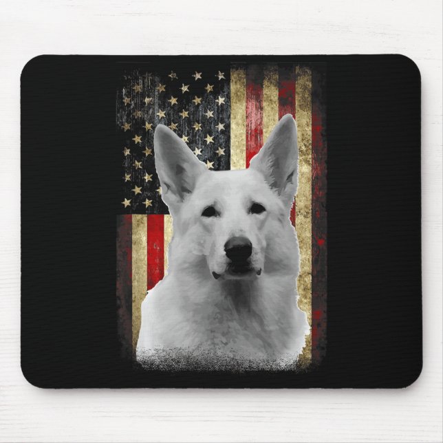 Patriotic White German Shepherd Flag American Usa  Mousepad (Vorne)