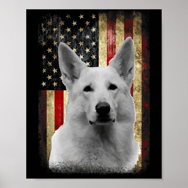 Patriotic White German Shepherd Flag American Usa  Poster (Vorne)