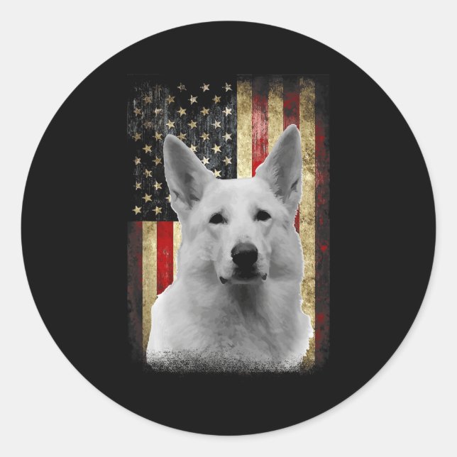 Patriotic White German Shepherd Flag American Usa  Runder Aufkleber (Vorderseite)