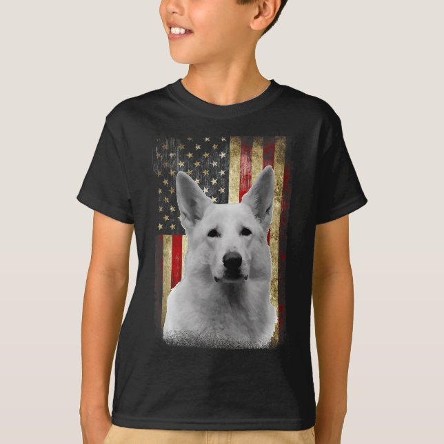 Patriotic White German Shepherd Flag American Usa  T-Shirt (Vorderseite)