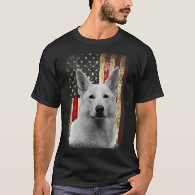 Patriotic White German Shepherd Flag American Usa  T-Shirt (Vorderseite)