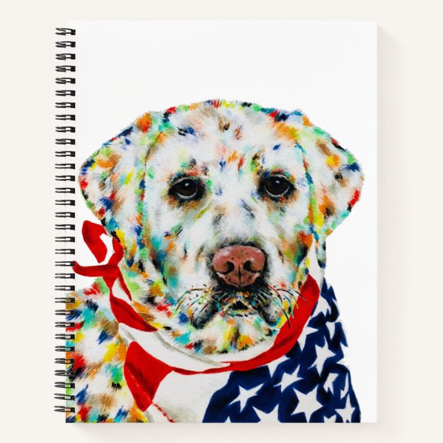 Patriotic White Labrador Notebook 8.5" x 11" Notizbuch (Vorderseite)