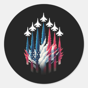 Patriotic White Red Usa Flag Blue Fighter 4. J Runder Aufkleber