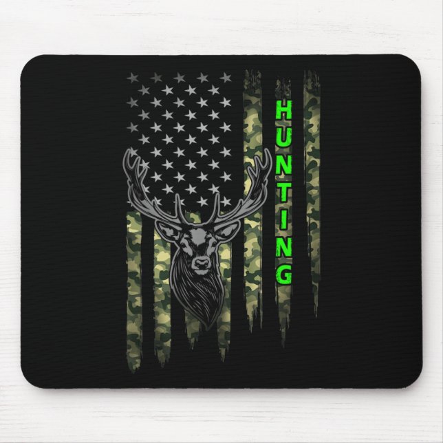 Patriotic Whitetail Buck Deer Junting American Cam Mousepad (Vorne)