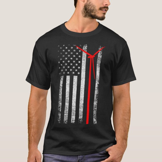 Patriotic Wind Turbine Technicer American Flag Wi T-Shirt (Vorderseite)