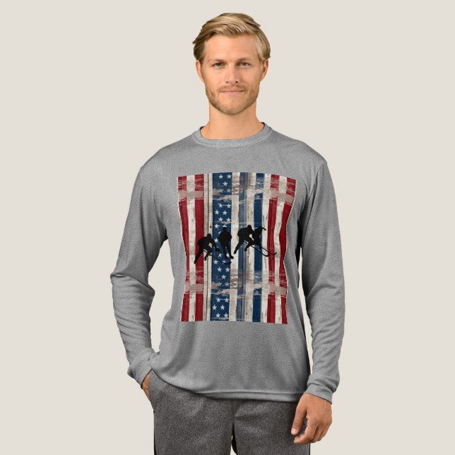 Patriotic Wood Flag Hockey Players  Tri-Blend Shirt (Volle Vorderseite)
