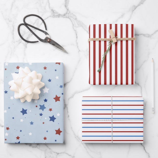 Patriotic Wrapping Paper Flat Sheet Set of 3 Geschenkpapier Set (Vorderseite)