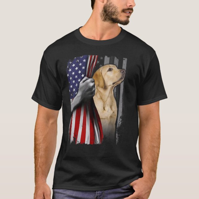 Patriotic Yellow Labrador American Flag Dog Famile T-Shirt (Vorderseite)