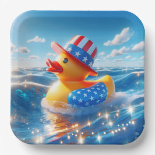Patriotic Yellow Rubber Duck Pappteller