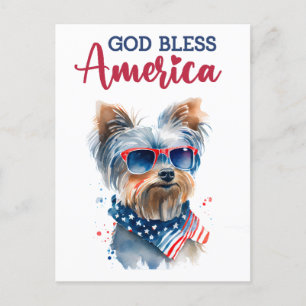 Patriotic Yorkie, Gott segne Amerika Postcard Postkarte