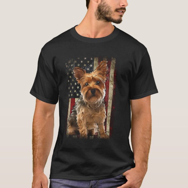 Patriotic Yorkshire Terrier Flag American USA Dog T-Shirt (Vorderseite)