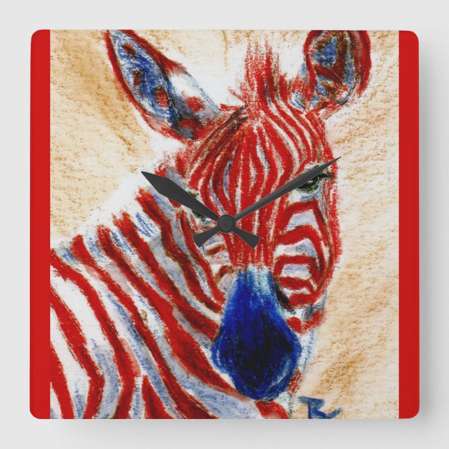 Patriotic Zebra Wall Clock Quadratische Wanduhr (Vorderseite)