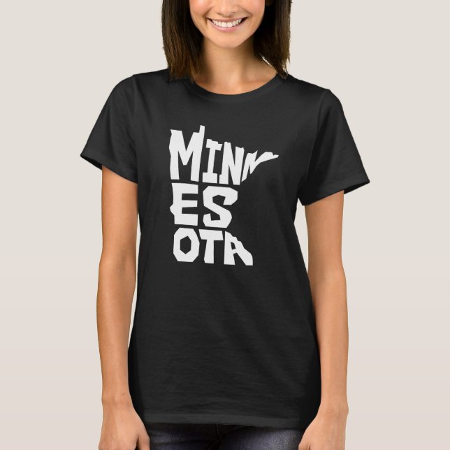 Patriotic Zuhause Staat Map Minnesota Textform T-Shirt (Vorderseite)