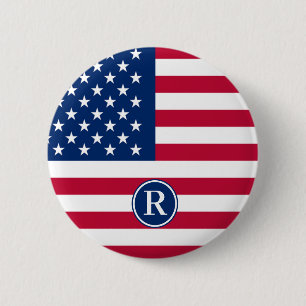 Patriotisch American Red White Blue Custom Monogra Button